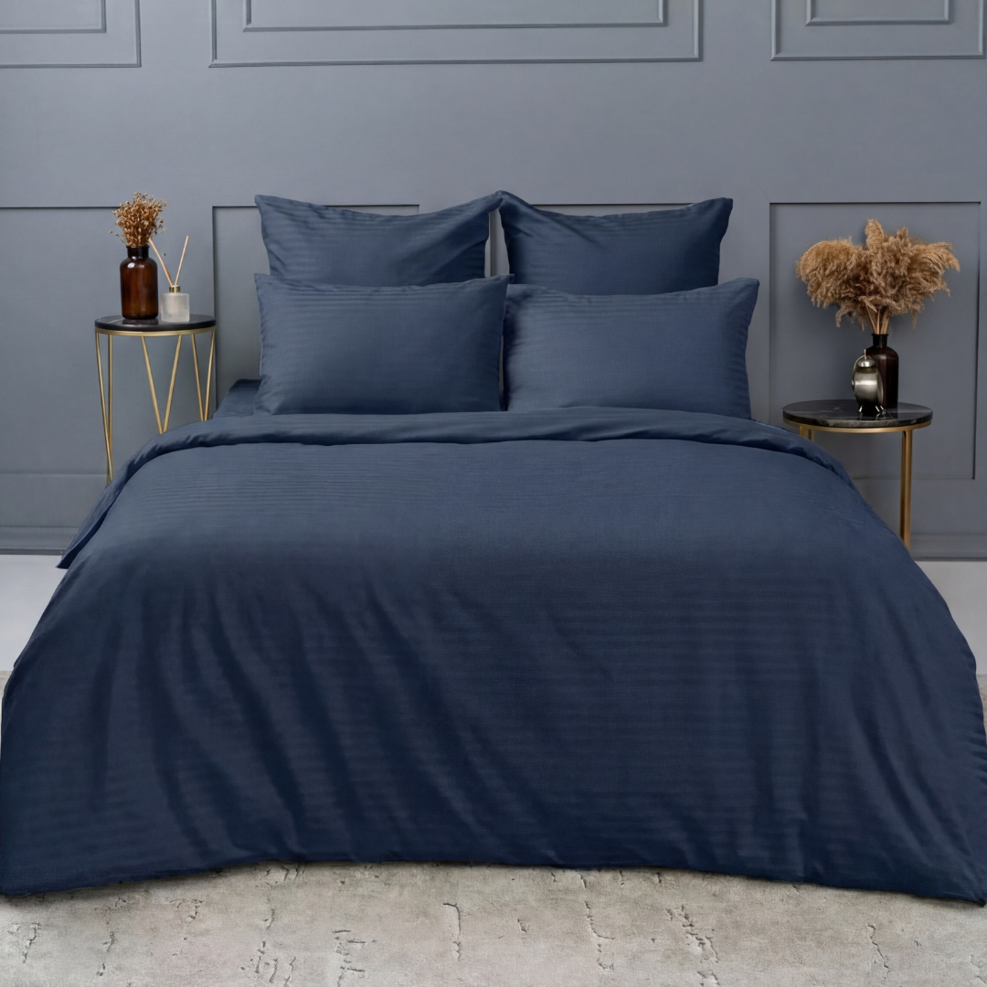 Постільна білизна сатин. Синій. Полуторна, двоспальна, євро, сімейна